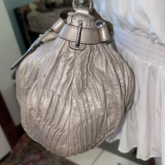 CoachMadison Sophia leather gatheredsilver graySatchel shoulder bag18620